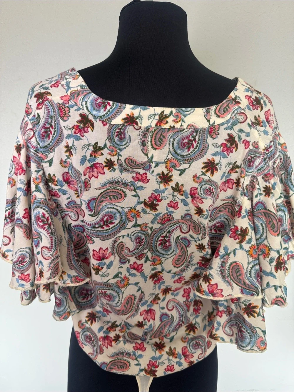 Free People Call Me Later Ruffled Paisley Bodysuit Small
